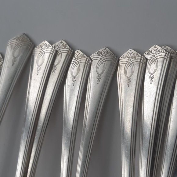 Oxford Silverplate Aurora Pattern 1930s Art Deco Flatware Oneida 28 Pieces - Picture 8 of 16